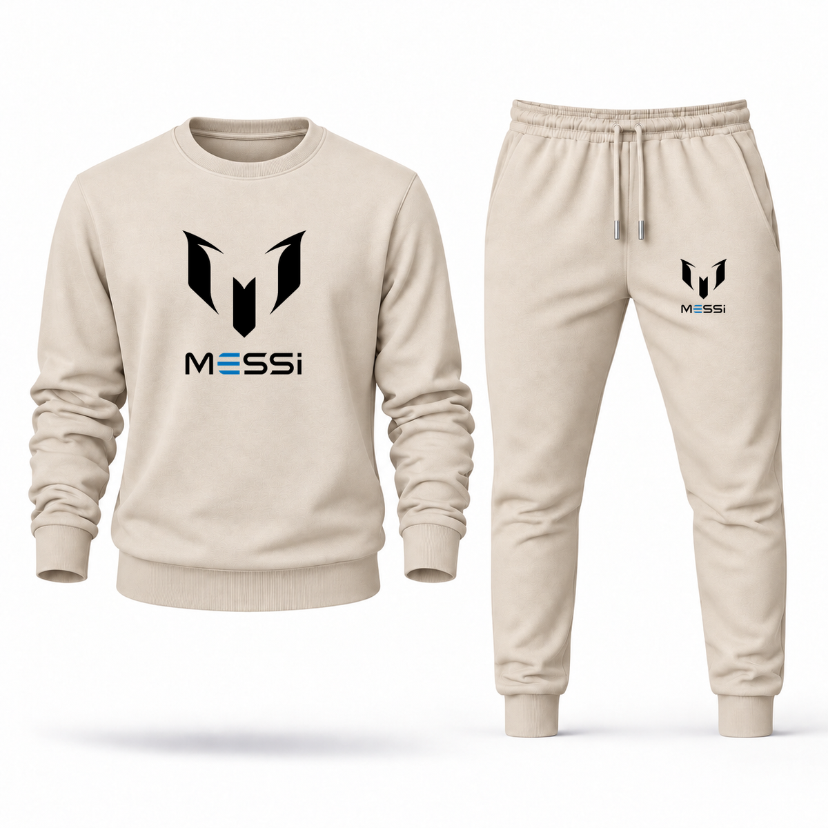 Men's Lionel Messi Air Messi Soccer Sweatshirt Joggers Set | Color: Tan | Original artwork on Drive garment