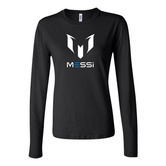 Women's Lionel Messi Air Messi Soccer Long Sleeve T-Shirt | Color: Black | Original artwork on Drive garment