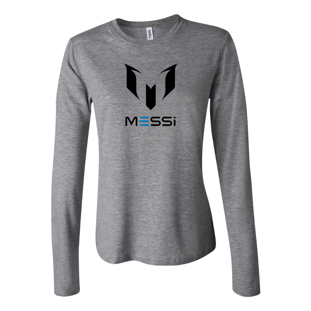 Women's Lionel Messi Air Messi Soccer Long Sleeve T-Shirt | Color: Grey | Original artwork on Drive garment