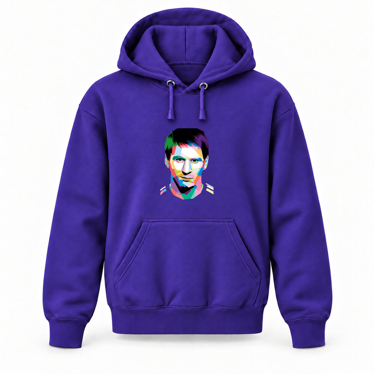 Lionel Messi Face Art Soccer - Youth Large Hoodie (Ages 10–12) | Color: Purple