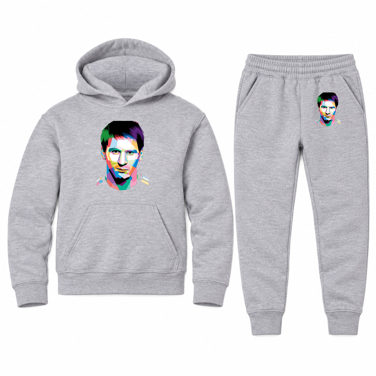Lionel Messi Face Art Soccer youth hoodie jogger set, Sports Grey, Youth Large ages 10–12