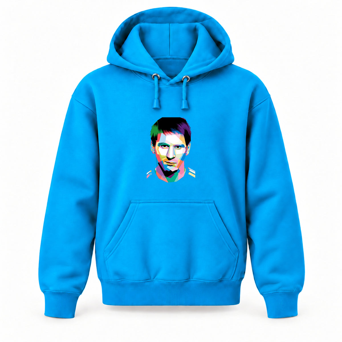 Lionel Messi Face Art Soccer - Youth Large Hoodie (Ages 10–12) | Color: Turquoise