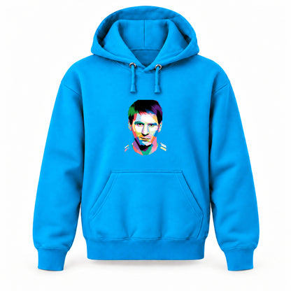 Lionel Messi Face Art Soccer - Youth Large Hoodie (Ages 10–12) | Color: Turquoise