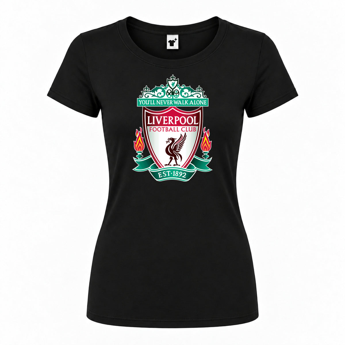 Women's Liverpool FC Est. 1892 Round Neck T-Shirt — Black — original logo on current Drive garment