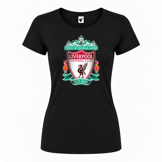 Women's Liverpool FC Est. 1892 Round Neck T-Shirt — Black — original logo on current Drive garment