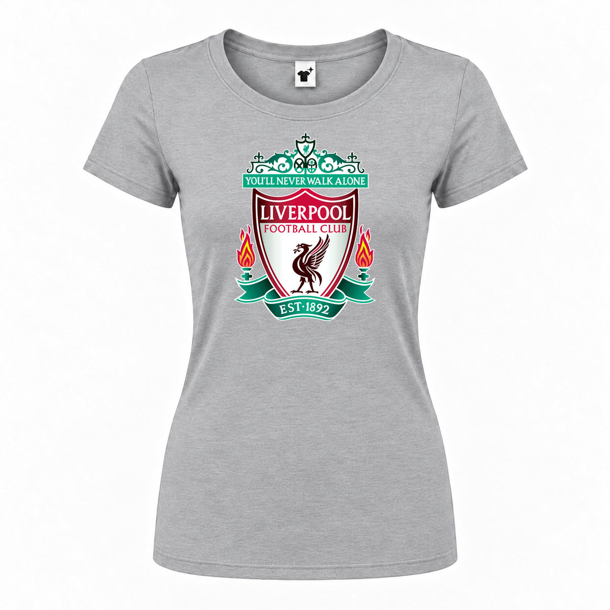 Women's Liverpool FC Est. 1892 Round Neck T-Shirt — Grey — original logo on current Drive garment