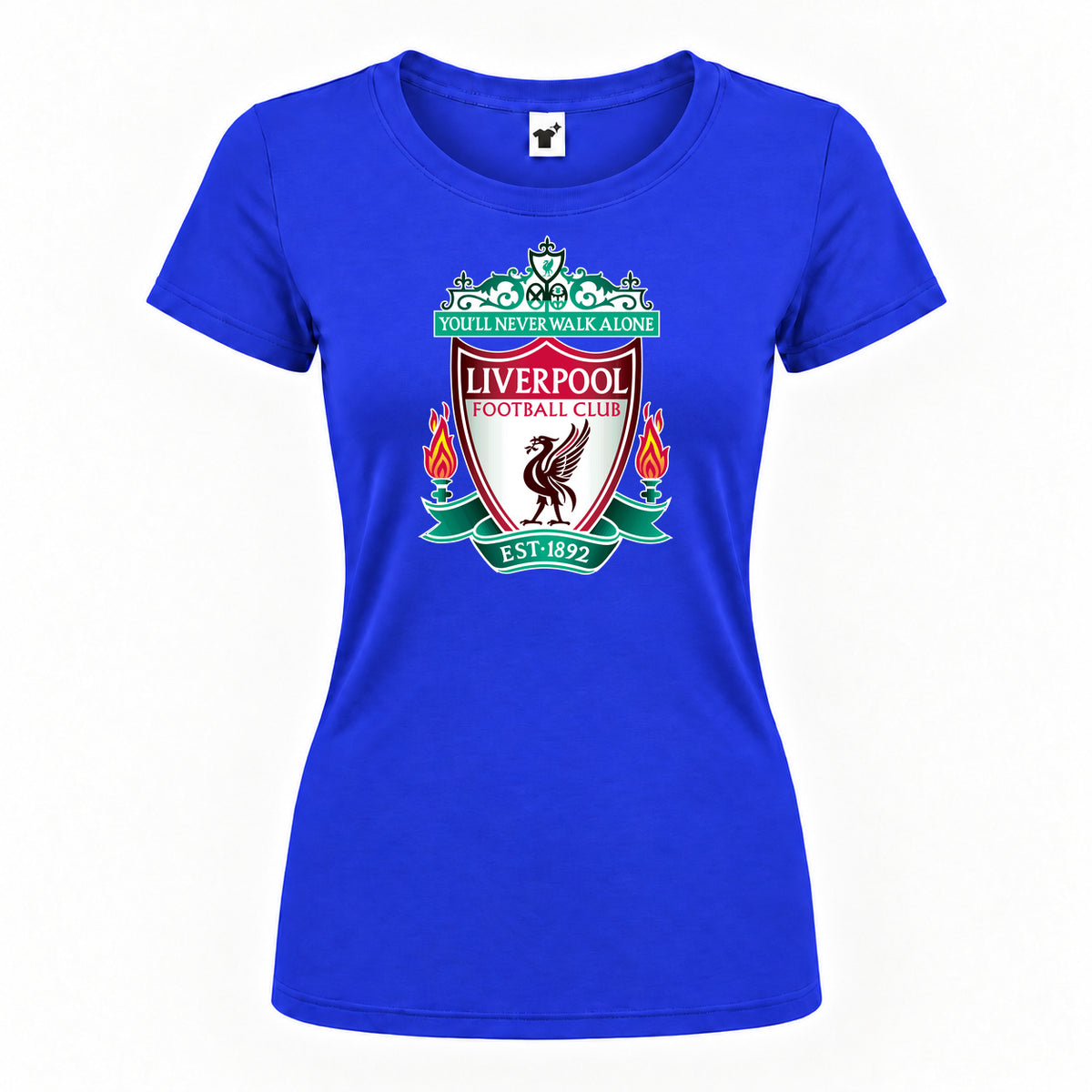 Women's Liverpool FC Est. 1892 Round Neck T-Shirt — Royal Blue — original logo on current Drive garment