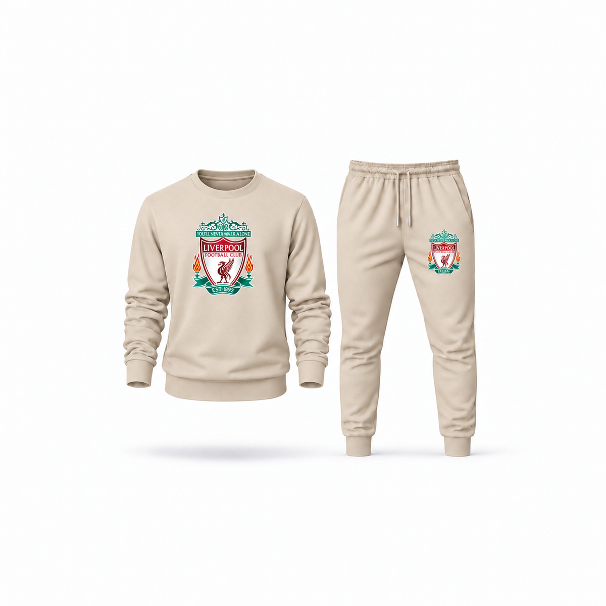 Men's Liverpool FC Est. 1892 Sweatshirt Joggers Set | Color: Tan | Main