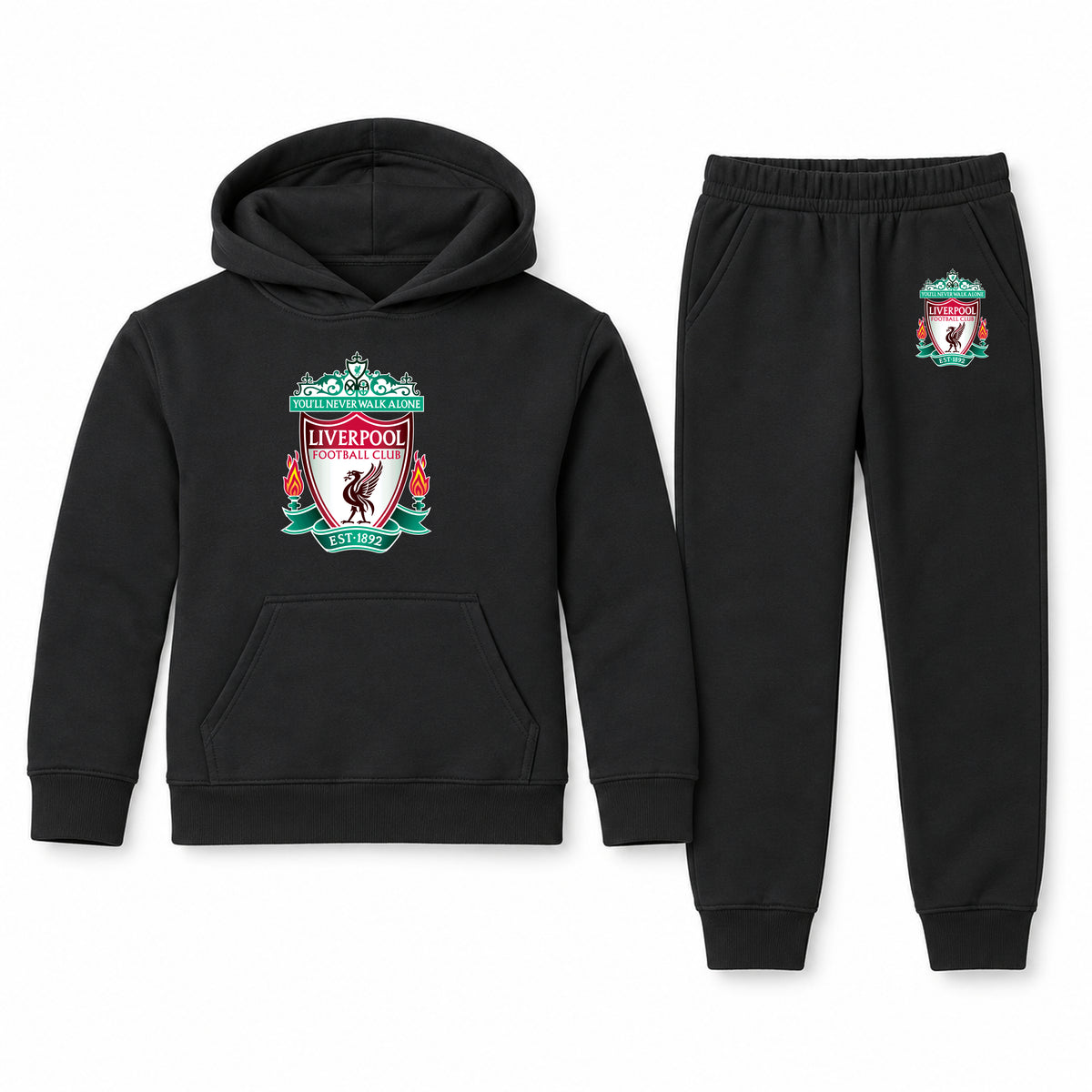 Liverpool Football Club Est.1892 youth hoodie jogger set, Black, Youth Large ages 10–12
