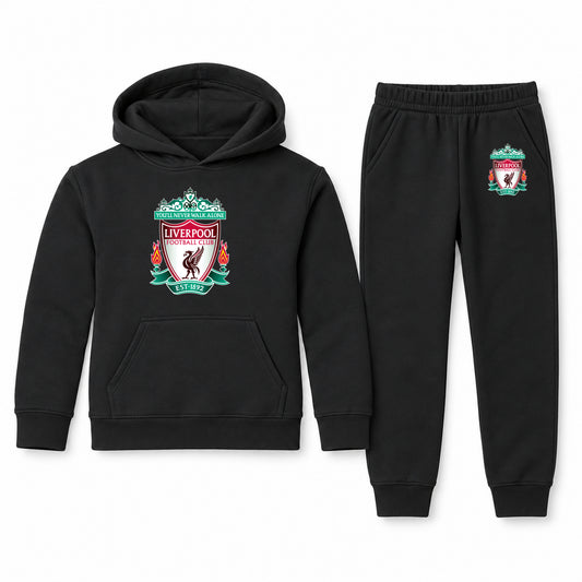 Liverpool Football Club Est.1892 youth hoodie jogger set, Black, Youth Large ages 10–12