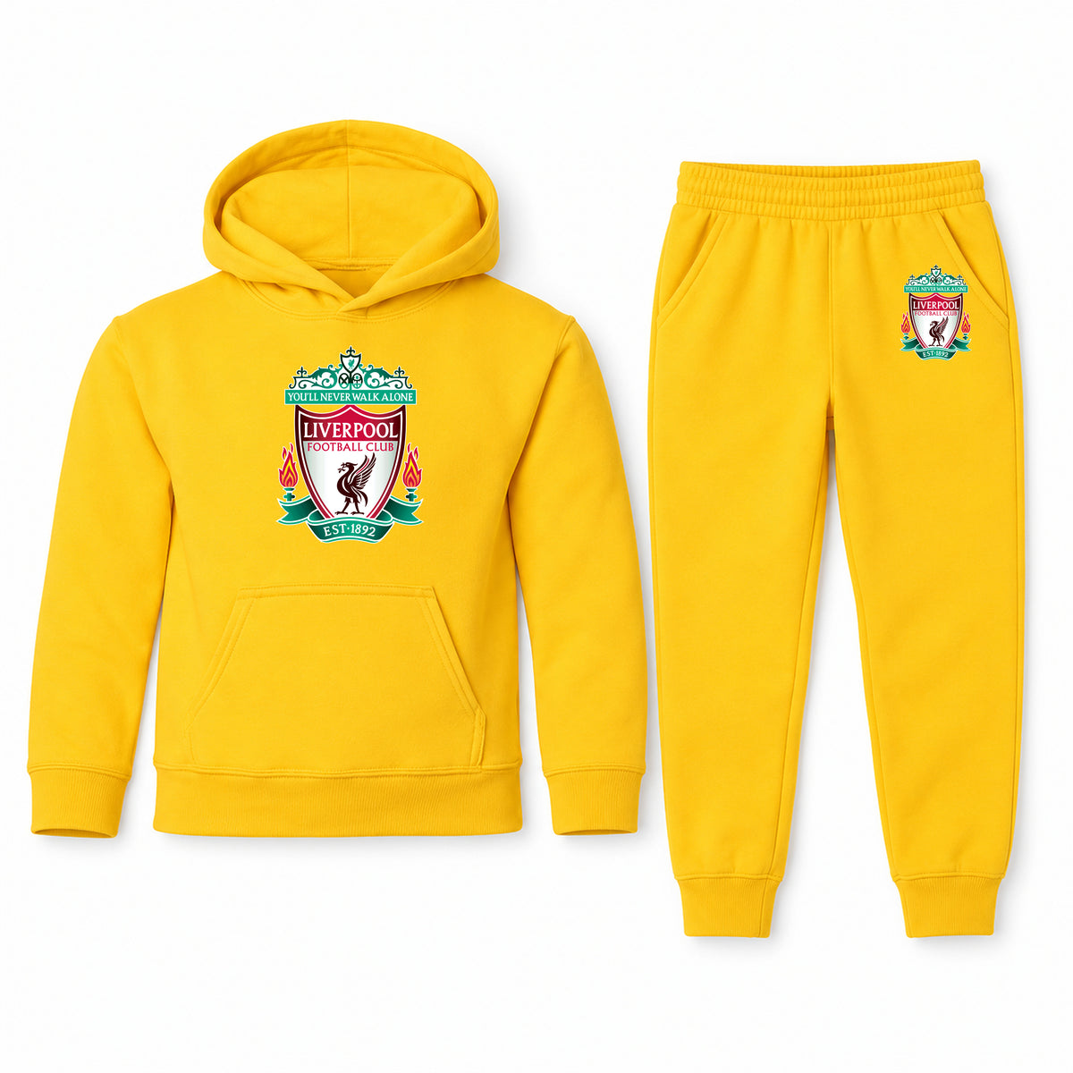 Liverpool Football Club Est.1892 youth hoodie jogger set, Yellow, Youth Large ages 10–12