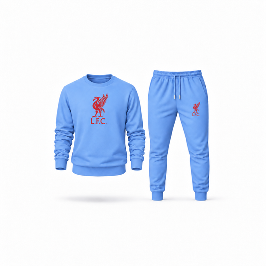 Men's Liverpool L.F.C. Soccer Sweatshirt Joggers Set | Color: Carolina Blue | Main