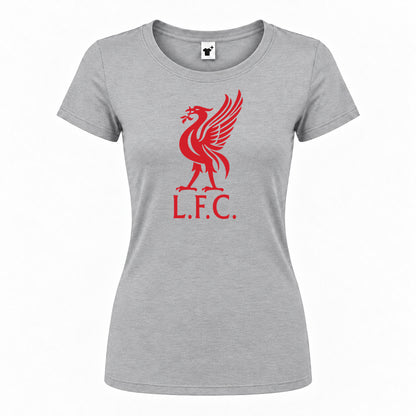 Women's Liverpool L.F.C. Soccer Round Neck T-Shirt — Grey — original logo on current Drive garment