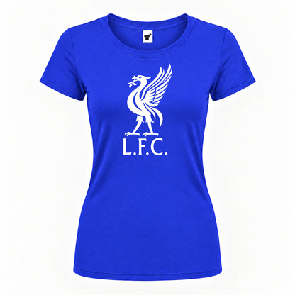 Women's Liverpool L.F.C. Soccer Round Neck T-Shirt — Royal Blue — original logo on current Drive garment