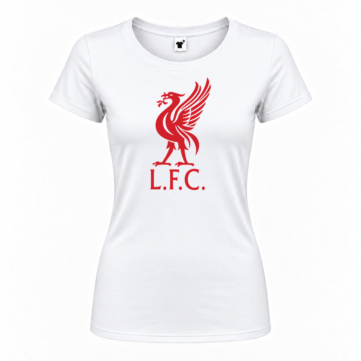 Women's Liverpool L.F.C. Soccer Round Neck T-Shirt — White — original logo on current Drive garment