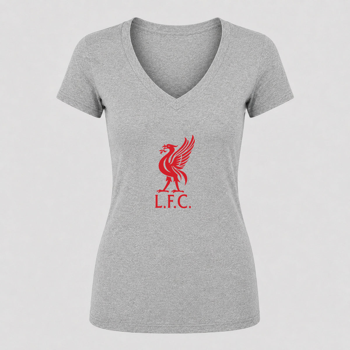 Women's Liverpool L.F.C. Soccer V-Neck T-Shirt | Color: Gray | Original artwork on Drive garment