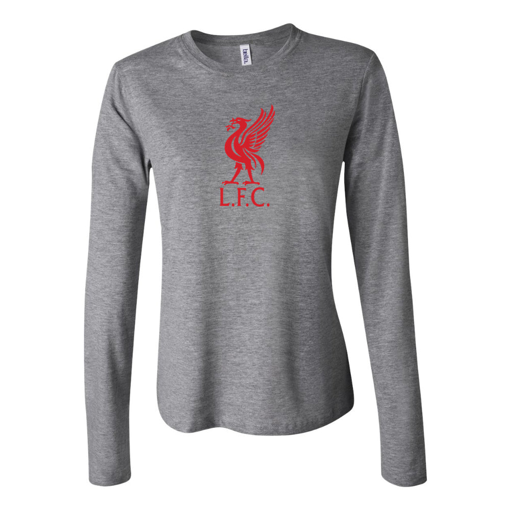 Women's Liverpool L.F.C. Soccer Long Sleeve T-Shirt | Color: Grey | Original artwork on Drive garment