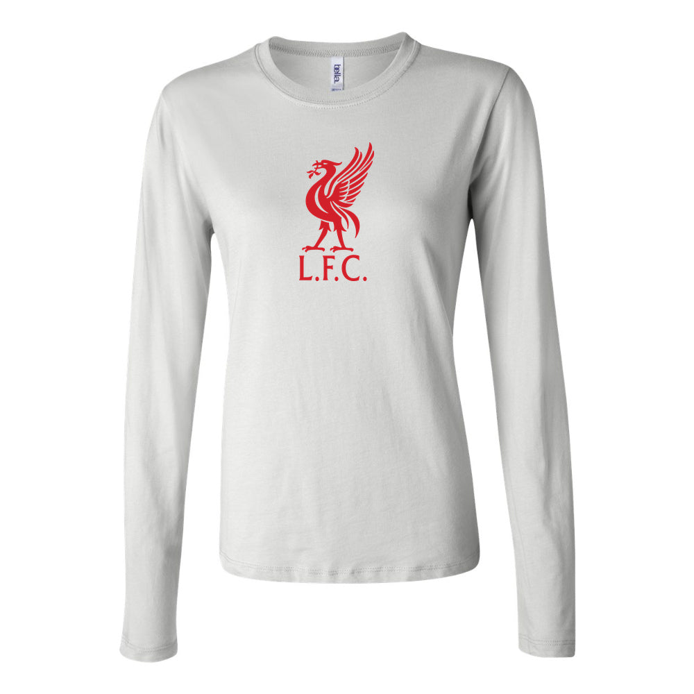 Women's Liverpool L.F.C. Soccer Long Sleeve T-Shirt | Color: White | Original artwork on Drive garment