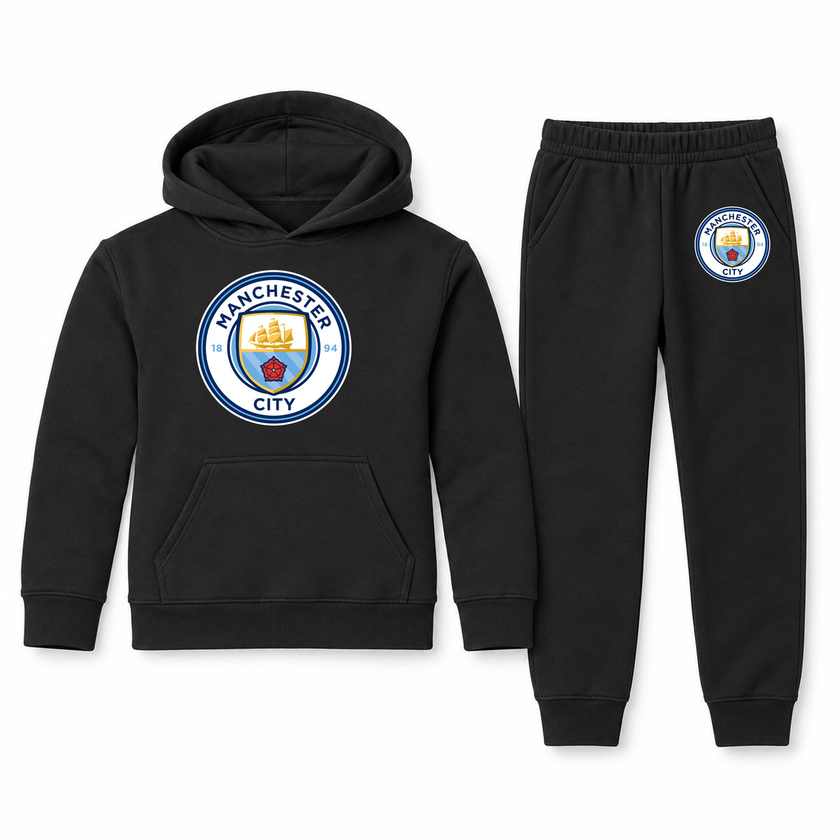 Manchester City Soccer youth hoodie jogger set, Black, Youth Large ages 10–12