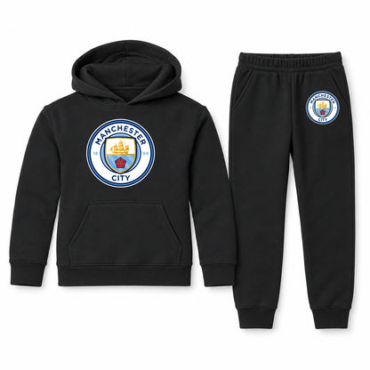 Manchester City Soccer youth hoodie jogger set, Black, Youth Large ages 10–12
