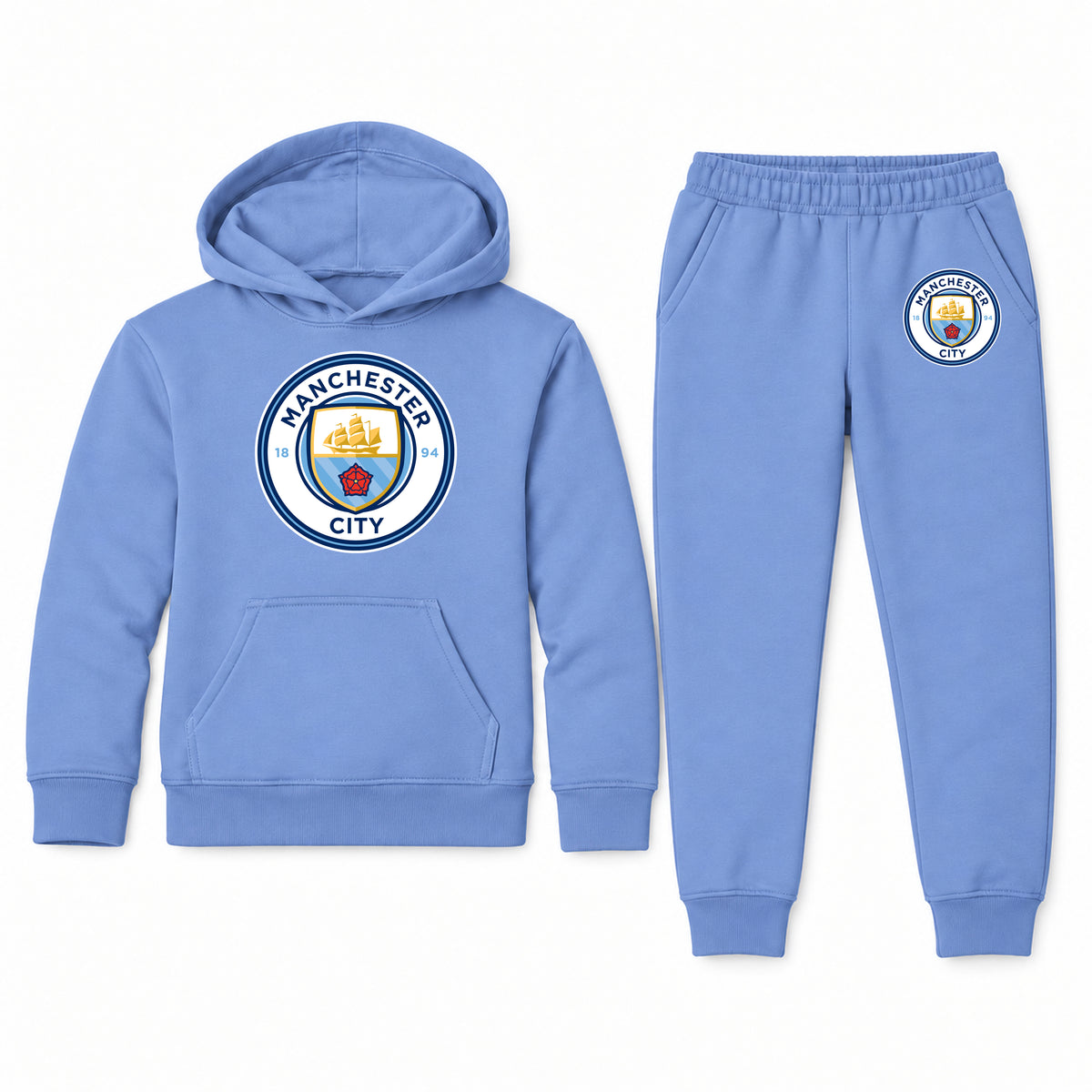 Manchester City Soccer youth hoodie jogger set, Carolina Blue, Youth Large ages 10–12