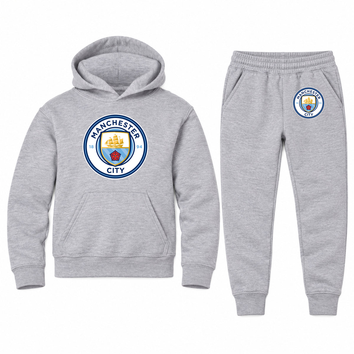 Manchester City Soccer youth hoodie jogger set, Sports Grey, Youth Large ages 10–12
