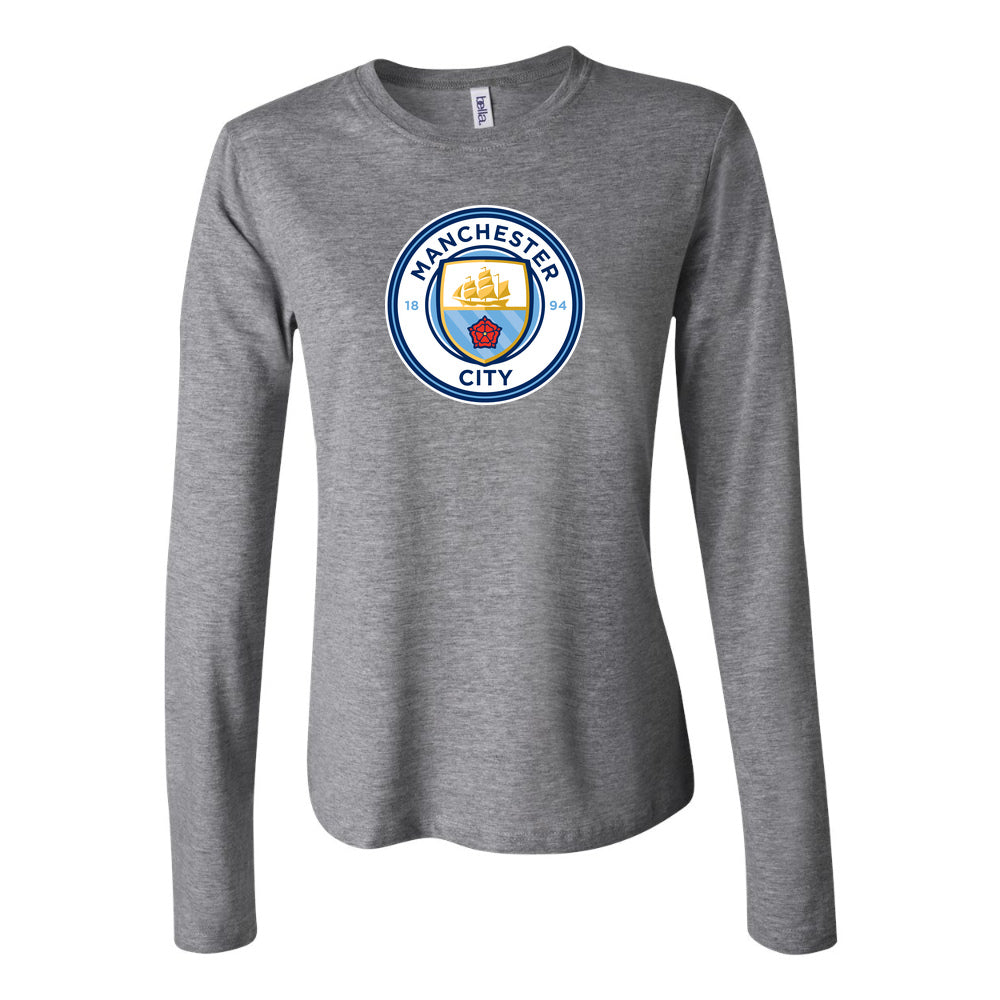 Women's Manchester City Soccer Long Sleeve T-Shirt | Color: Grey | Original artwork on Drive garment