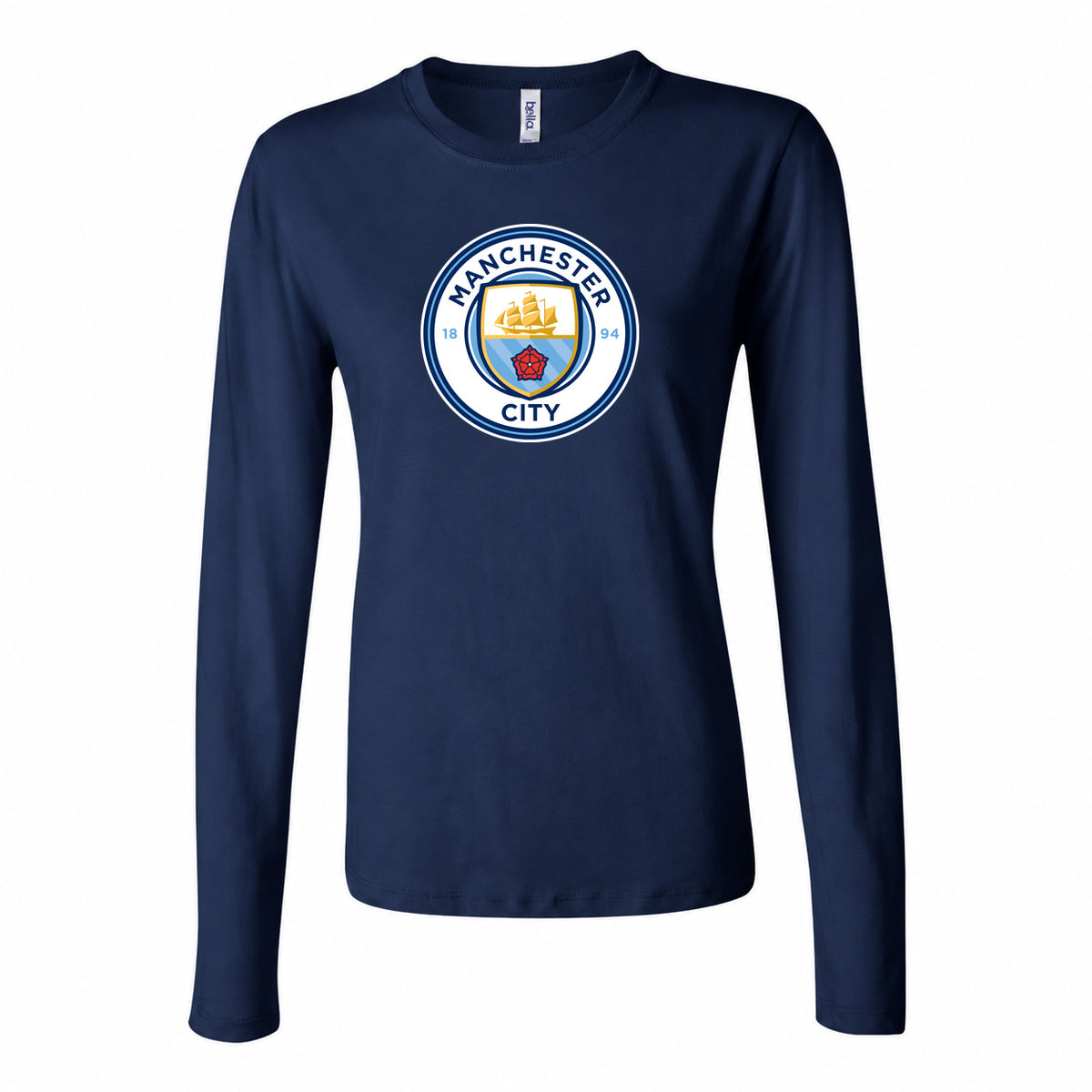 Women's Manchester City Soccer Long Sleeve T-Shirt | Color: Navy | Original artwork on Drive garment