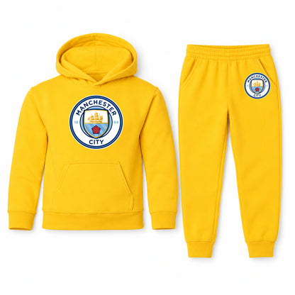 Manchester City Soccer youth hoodie jogger set, Yellow, Youth Large ages 10–12