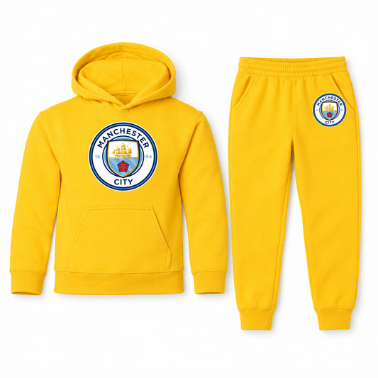 Manchester City Soccer youth hoodie jogger set, Yellow, Youth Large ages 10–12