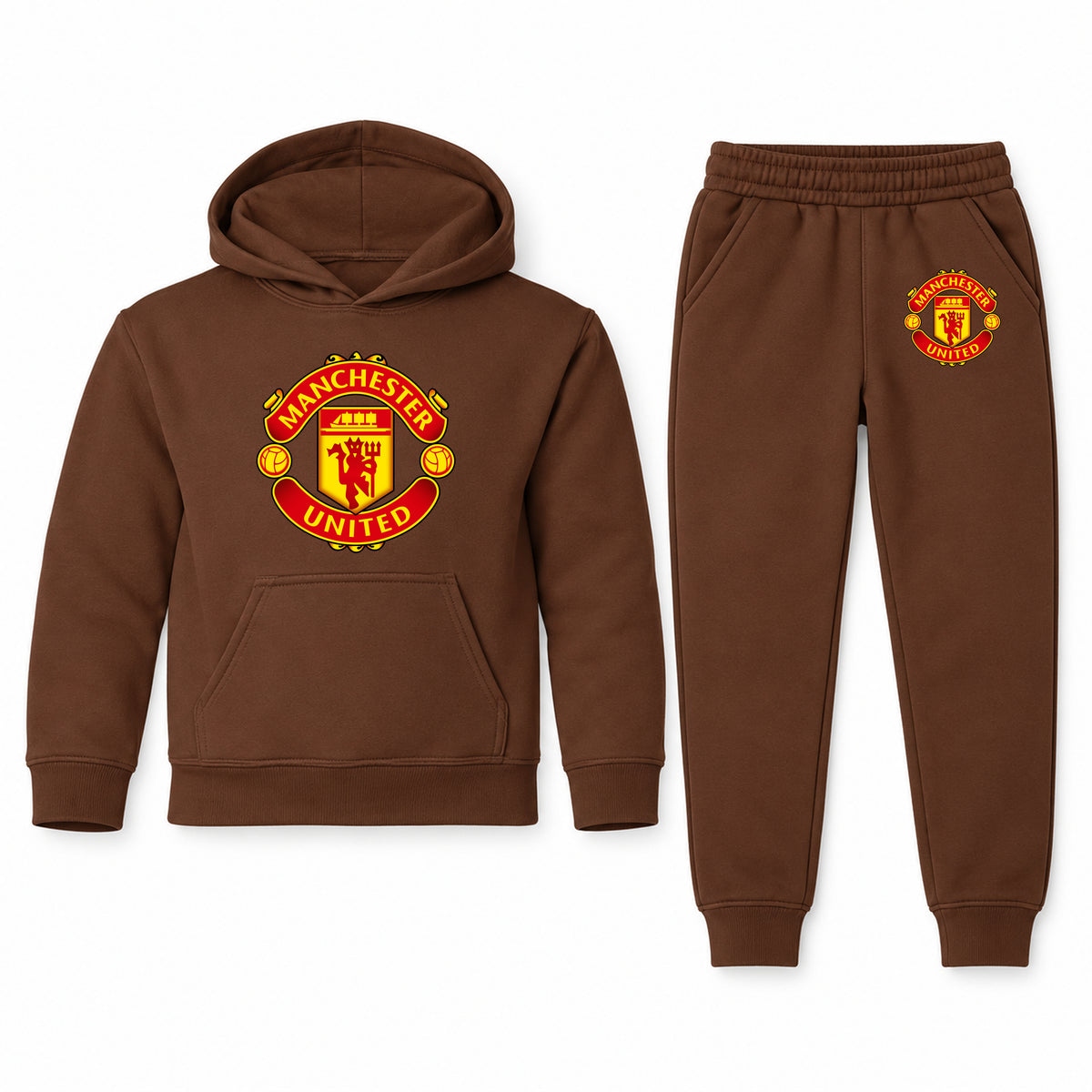 Manchester United Soccer youth hoodie jogger set, Brown, Youth Large ages 10–12