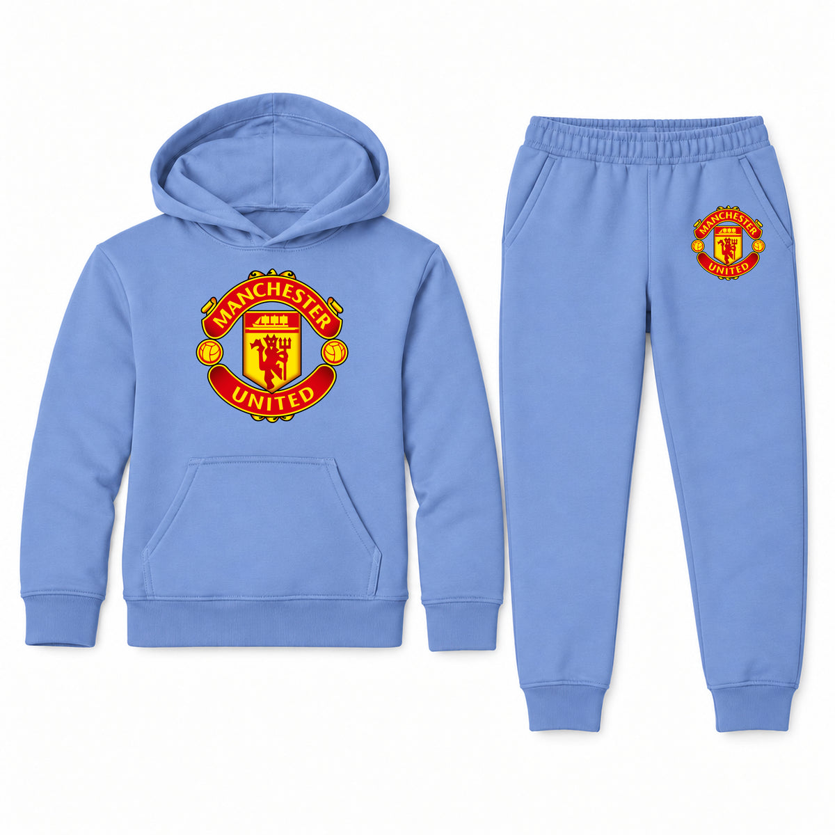 Manchester United Soccer youth hoodie jogger set, Carolina Blue, Youth Large ages 10–12