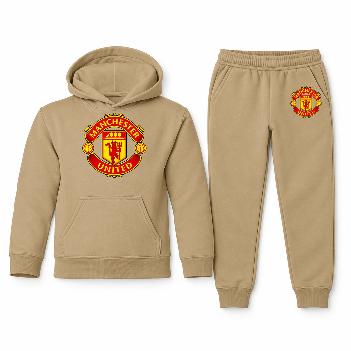 Manchester United Soccer youth hoodie jogger set, Khaki, Youth Large ages 10–12