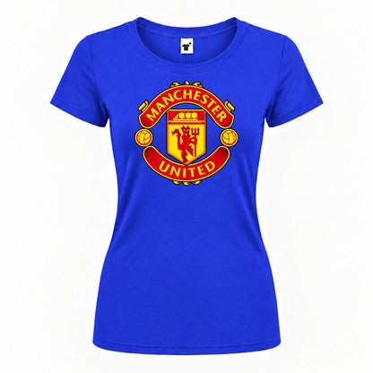Women's Manchester United Soccer Round Neck T-Shirt — Royal Blue — original logo on current Drive garment