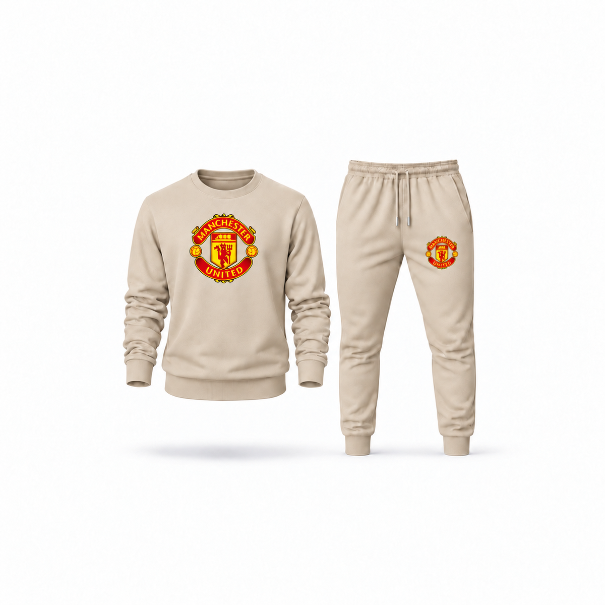 Men's Manchester United Soccer Sweatshirt Joggers Set | Color: Tan | Main