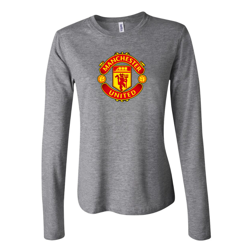 Women's Manchester United Soccer Long Sleeve T-Shirt | Color: Grey | Original artwork on Drive garment