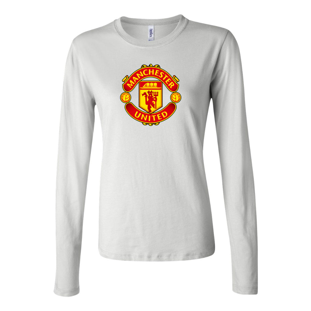Women's Manchester United Soccer Long Sleeve T-Shirt | Color: White | Original artwork on Drive garment