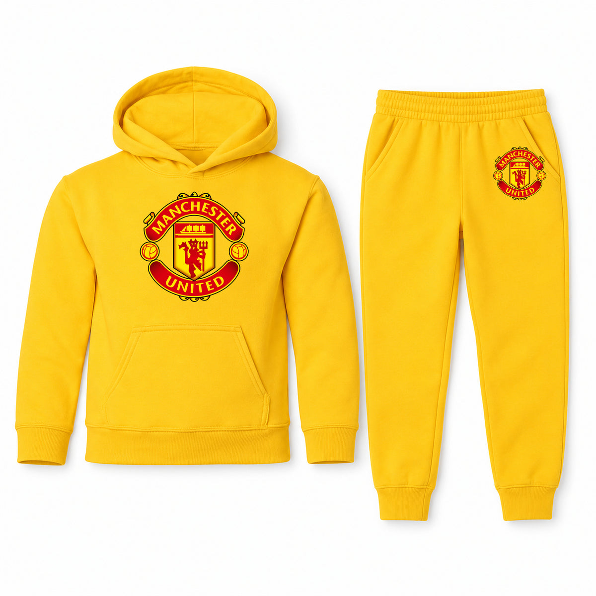 Manchester United Soccer youth hoodie jogger set, Yellow, Youth Large ages 10–12