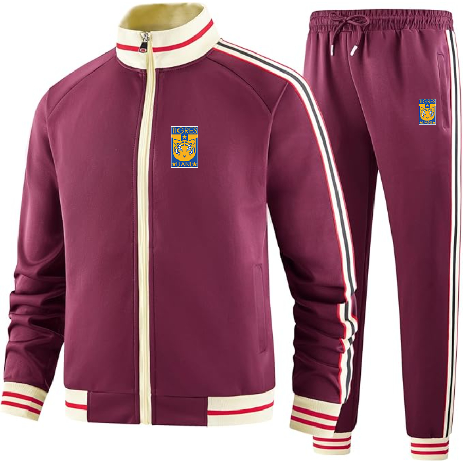 Men's  Tigres UANL FC - Premium Two-Piece Designer Tracksuit with Bold Striped Accents and Zippered Front - Elevated Athletic Wear