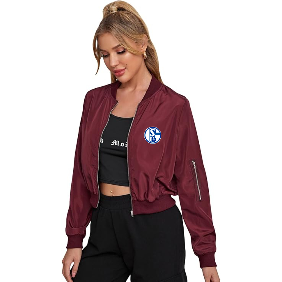 Women's  Schalke 04 FC - Lightweight Bomber Biker Jacket Zip up Windbreaker Crop Bomber Jacket Coat