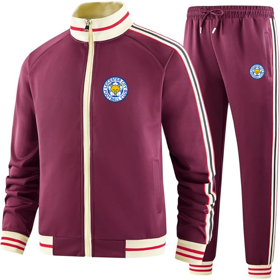 Men's Leicester City FC - Premium Two-Piece Designer Tracksuit with Bold Striped Accents and Zippered Front - Elevated Athletic Wear