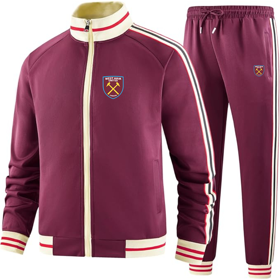 Men's West Ham United FC - Premium Two-Piece Designer Tracksuit with Bold Striped Accents and Zippered Front - Elevated Athletic Wear