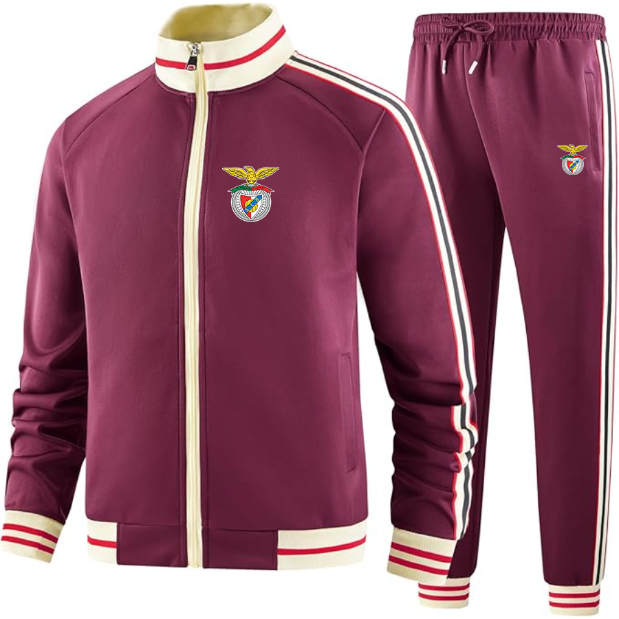 Men's SL Benfica FC - Premium Two-Piece Designer Tracksuit with Bold Striped Accents and Zippered Front - Elevated Athletic Wear