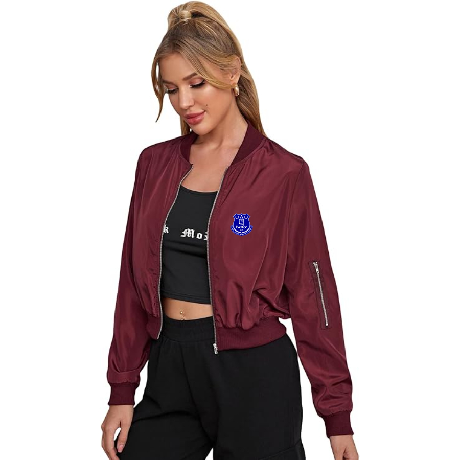 Women's  Everton FC - Lightweight Bomber Biker Jacket Zip up Windbreaker Crop Bomber Jacket Coat