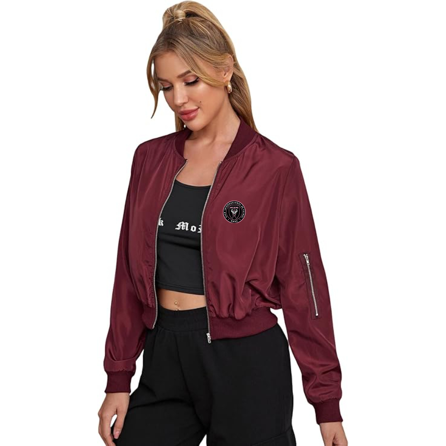 Women'sInter Miami FC  - Lightweight Bomber Biker Jacket Zip up Windbreaker Crop Bomber Jacket Coat