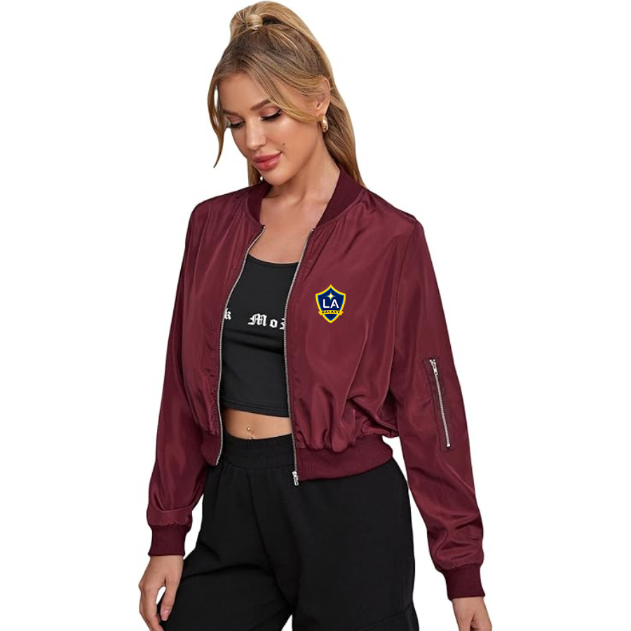 Women's LA Galaxy FC - Lightweight Bomber Biker Jacket Zip up Windbreaker Crop Bomber Jacket Coat