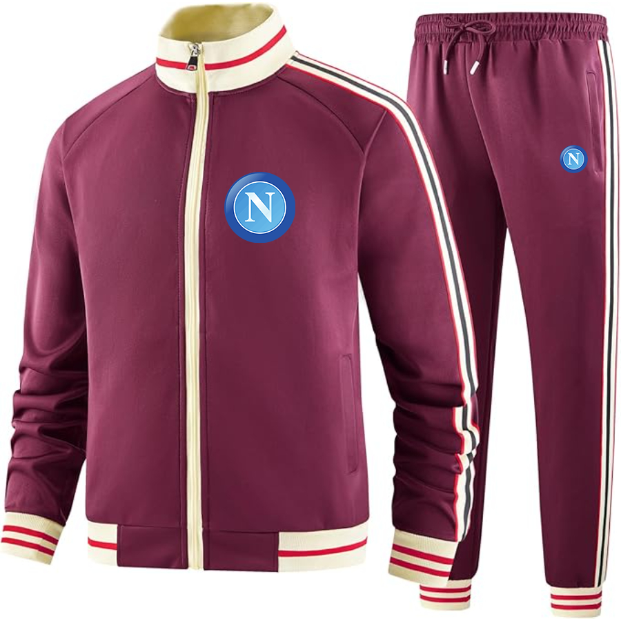 Men's  Napoli FC - Premium Two-Piece Designer Tracksuit with Bold Striped Accents and Zippered Front - Elevated Athletic Wear