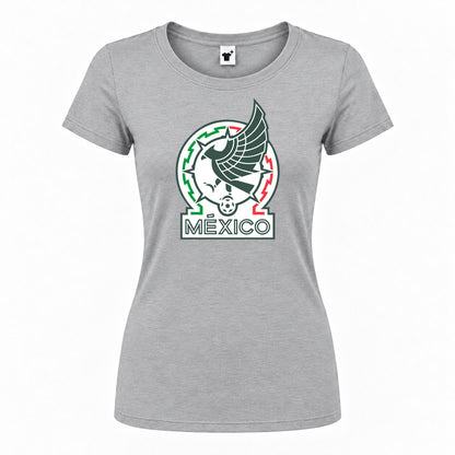 Women's Mexico Soccer Round Neck T-Shirt — Grey — original logo on current Drive garment