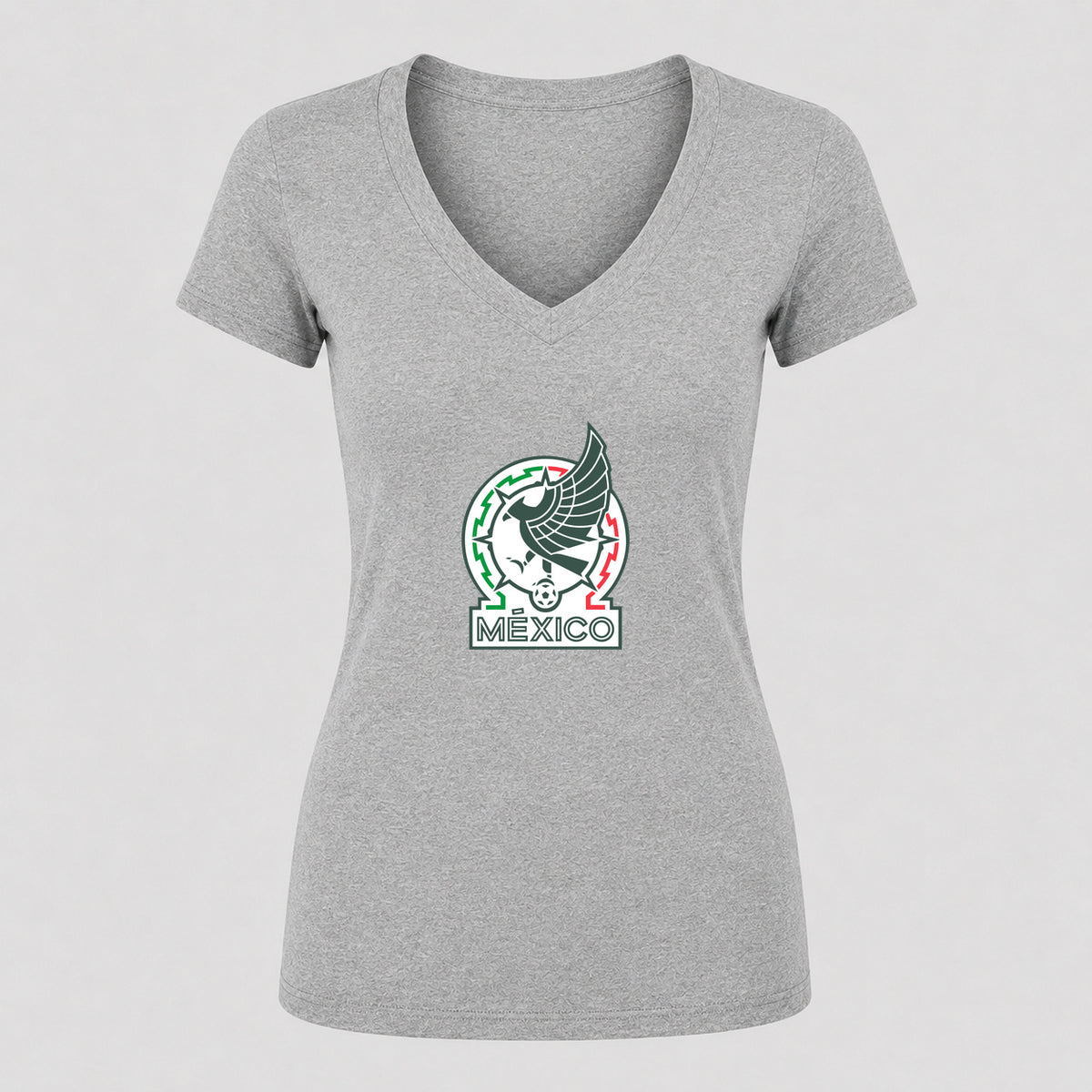 Women's Mexico Soccer V-Neck T-Shirt | Color: Gray | Original artwork on Drive garment