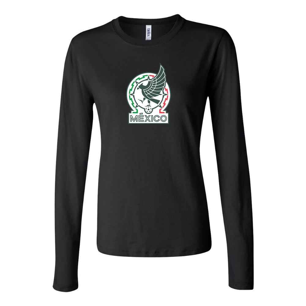 Women's Mexico Soccer Long Sleeve T-Shirt | Color: Black | Original artwork on Drive garment